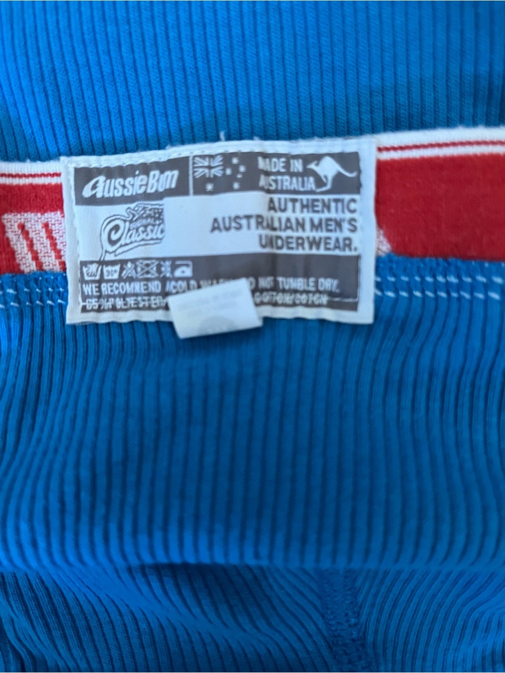 AussieBum Classics Pacific Blue Ribbed Brief with White Trim - Picture 3 of 3